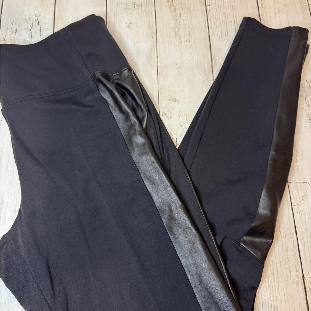 Athleta Delancey Shine Moto Tight Mixed Media Leather Leggings Womens Large Zip
